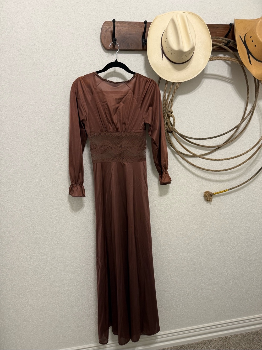 Vintage 1970 Chloé inspired Chocolate Brown Nylon Maxi Dress